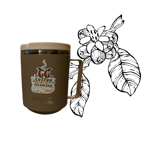 Khaki stainless steel thermal coffee mug, 500ml capacity, elegant design.