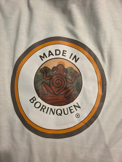 White Thirts GG Coffee Brew Co shirt with "Made in Borinquen" logo.