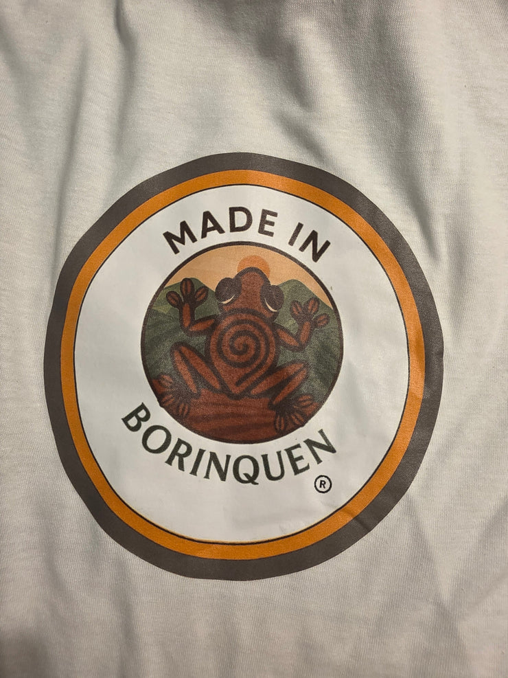 White Thirts GG Coffee Brew Co shirt with "Made in Borinquen" logo.